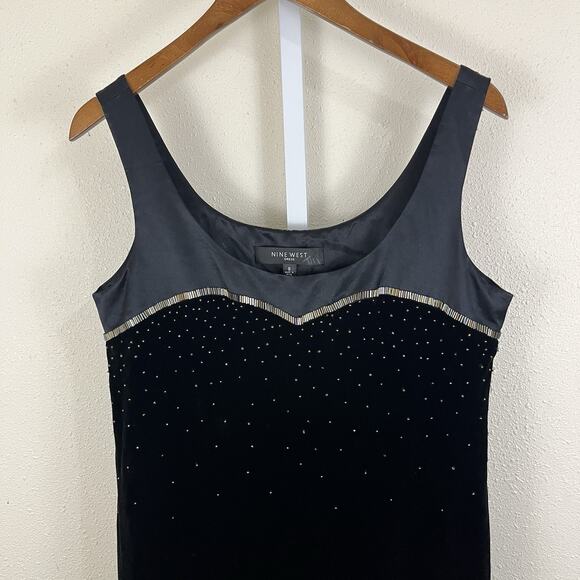 Nine West Beaded Silk Velvet Babydoll Dress Womens Size 8 Black 90s Witch - Picture 2 of 5